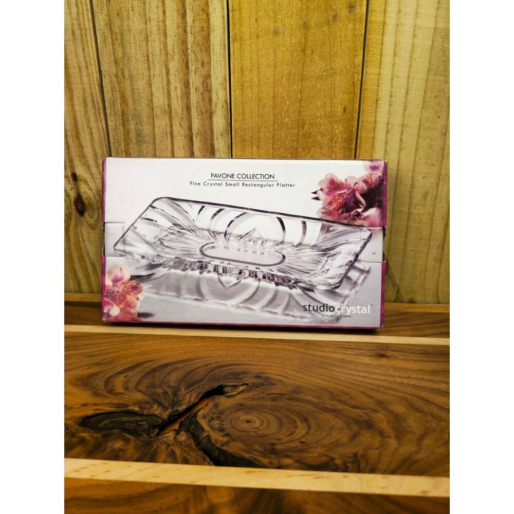 New in Box Pavone Collection Fine Crystal Small Rectangular Platter by Studio Cr